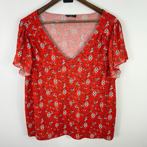 Lane Bryant Blouse Women 18/20 Red Boho Indie Retro Festival Dainty Cottage Chic - Picture 1 of 7